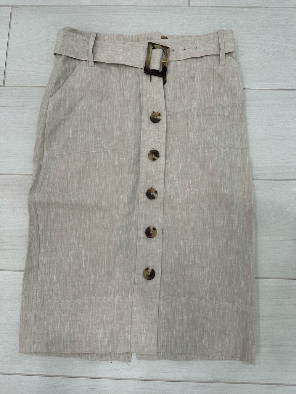 NWT Isaac Mizrahi for Target Belted Button-Front Beige 100% Linen Skirt Size 6